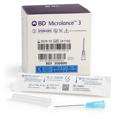 BD Microlance 3 Needle 23G x 1" Blue (0.6 x 25mm) – Box of 100