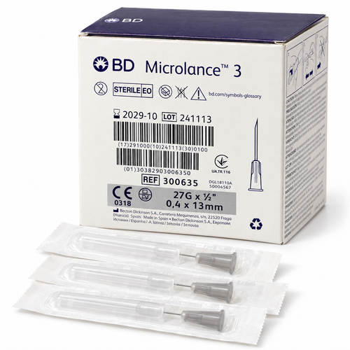 BD Microlance 3 Needle 27G x 1/2" Grey (0.4 x 13mm) – Box of 100