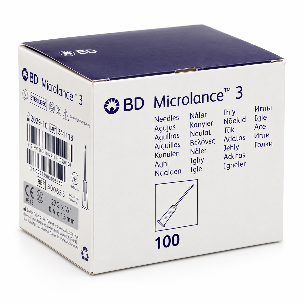 BD Microlance 3 Needle 27G x 1/2" Grey (0.4 x 13mm) – Box of 100