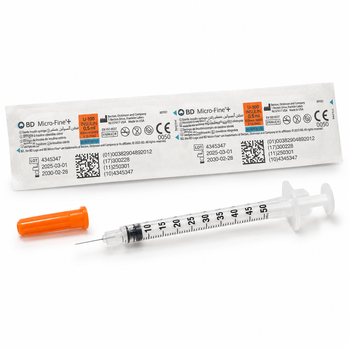 BD Micro-Fine+ U-100 Insulin Syringe 0.5ml 29G x 12.7mm – Box of 100