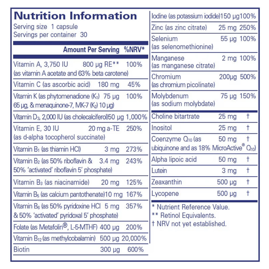 Pure Encapsulations O.N.E Multivitamin (30) — back