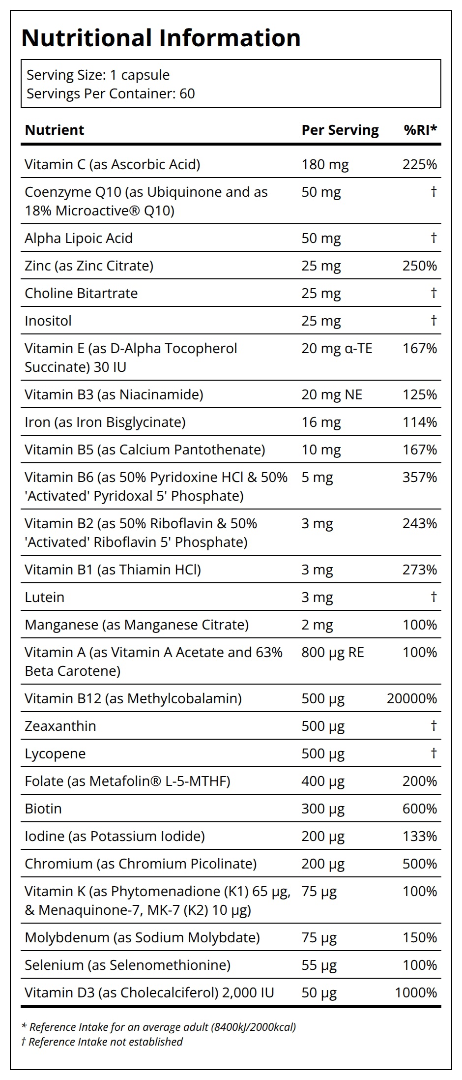Pure Encapsulations O.N.E Multivitamin with Iron (60) — back